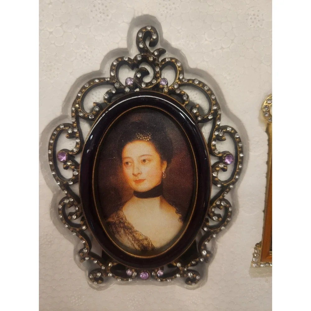 3 Hollywood Regency Mini Frames Ornate Bling Rhinestone Enameled Picture Photo